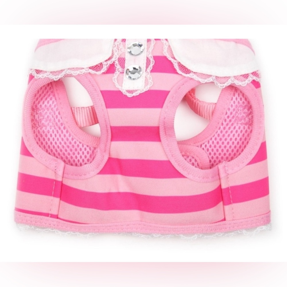 NWT [Vibrant Life] Girly Pink Striped Lace Collar Buckle Dog Harness Sz Small - Picture 3 of 7